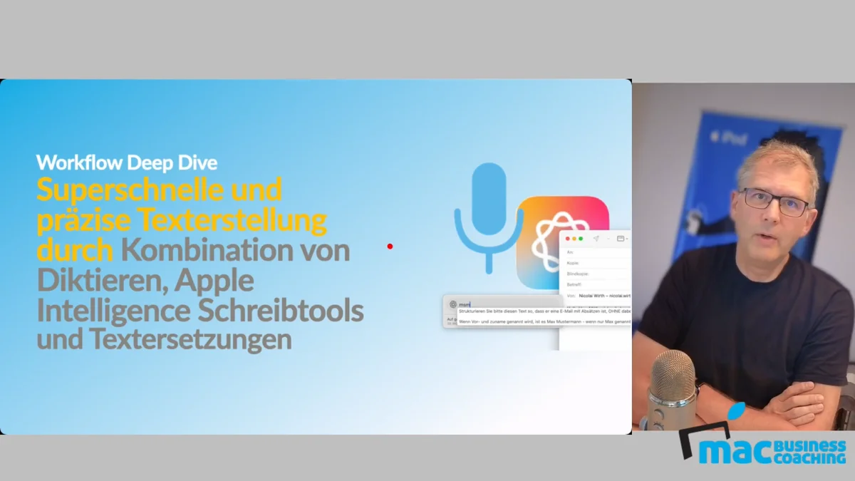 Eigener Screenshot/ Superschnelle und pr&auml;zise Texterstellung durch Kombination von &bull; Diktieren, Apple Intelligence Schreibtools und Textersetzungen